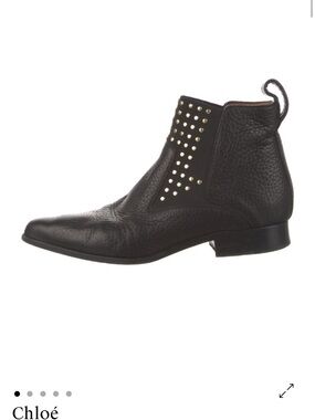 Chloé Black Leather Chelsea Boots with Gold Stud Accents